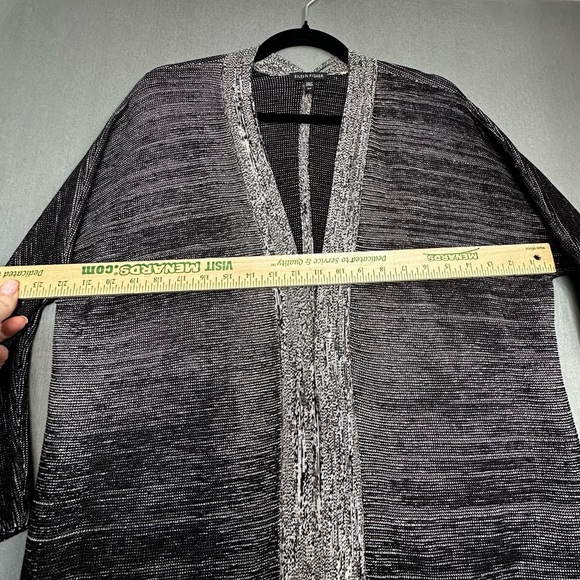 Eileen Fisher Silk Organic Cotton Open Front Striated Cardigan Grey Black Size S - Picture 4 of 8